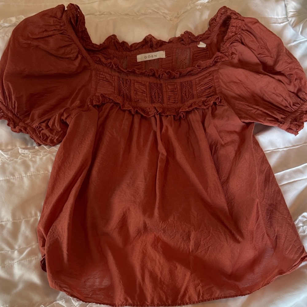 Doen Terracotta Puff Sleeve Top, XXS
